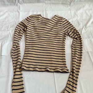 Hollister Tan Fitted Ribbed Long Sleeve Blouse